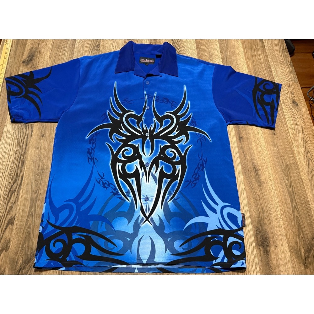 Sapphire Lounge Shirt Men's XL Blue Black White Short Sleeve Button Up Shirt